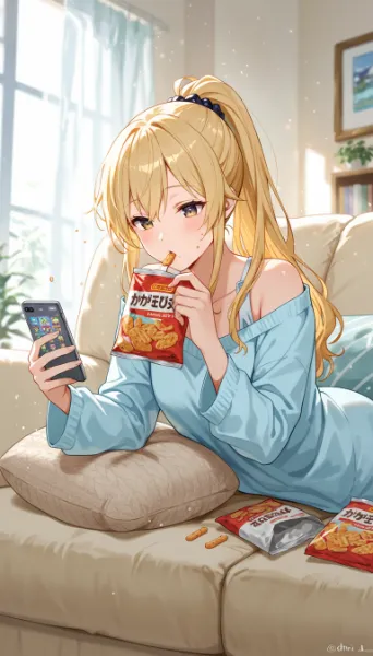 お菓子とスマホの午後の癒し