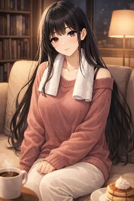 深夜の甘い休息と黒髪の誘惑