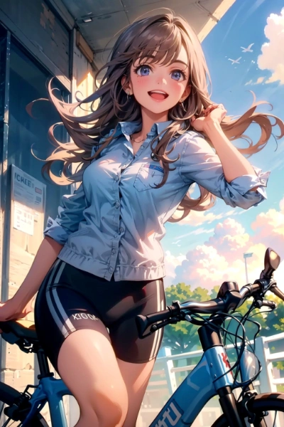 ロードバイクに乗る女の子