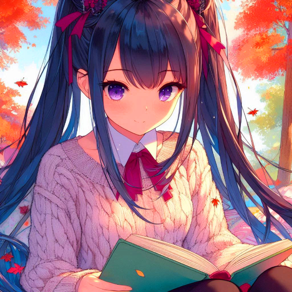 読書してる、黒髪ツインテール少女＊(3枚)