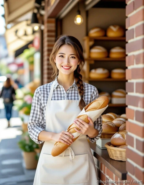 朝の香りを届けるパン屋の女性 - A baker delivering the scent of morning