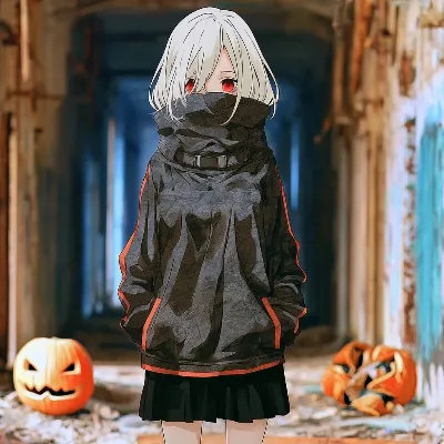廃墟のハロウィンに佇む赤い瞳