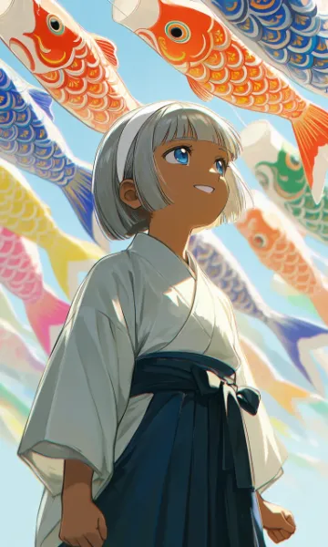 こいのぼりと少年