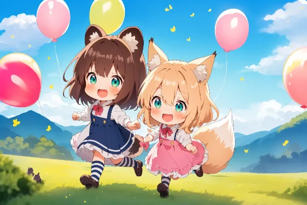 コン子とポン子・風船