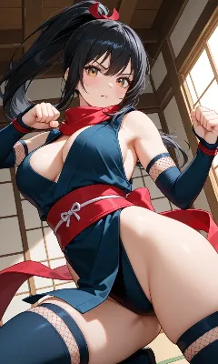紅いリボンの青装忍者