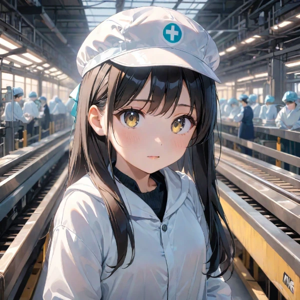 工場少女の好奇心あふれる視線