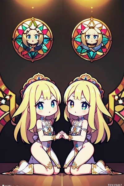 教会で祈りを捧げる金色の髪の姉妹