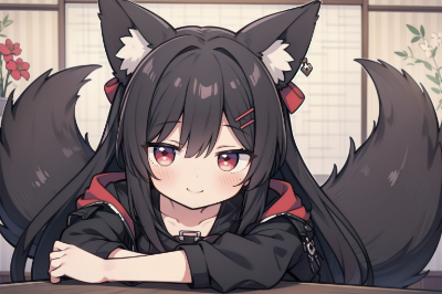 狐耳　黒髪　私服
