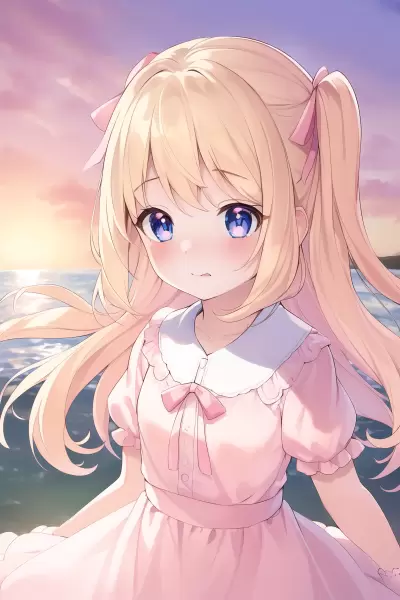 金髪少女と夕焼け