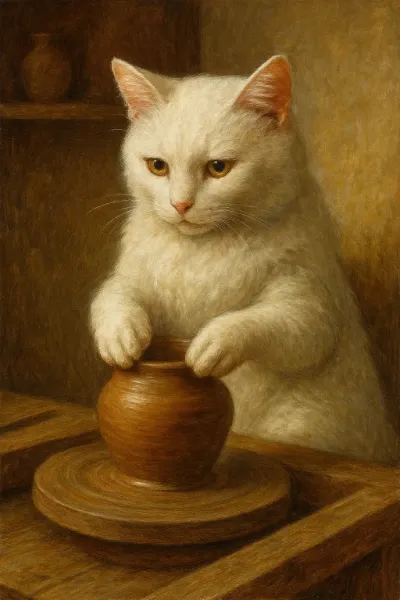 陶芸に没頭する白猫職人