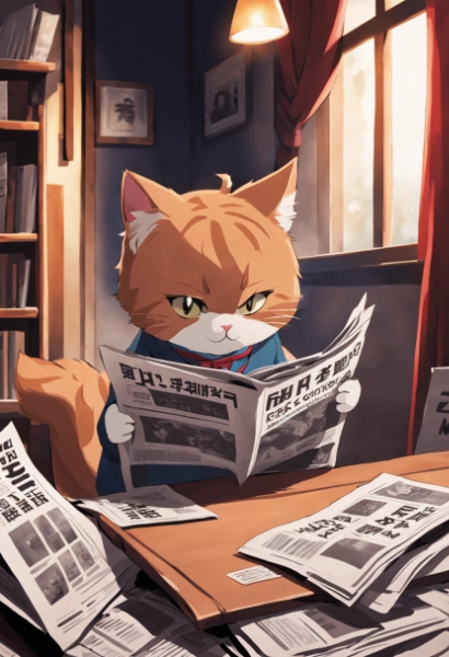 新聞を読む猫