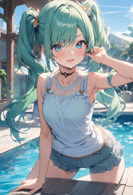 プールで水遊び