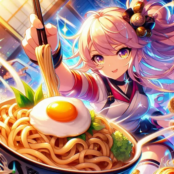 フードファイター尾月見子、月見うどんを食す