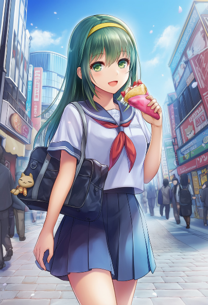 クレープ片手に笑顔の少女