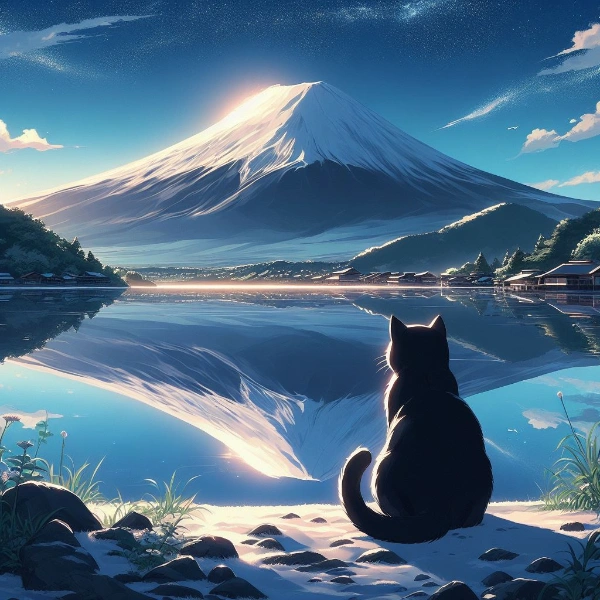 黒猫と富士山