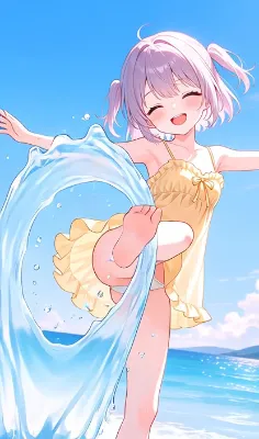 波打ち際でパシャパシャ