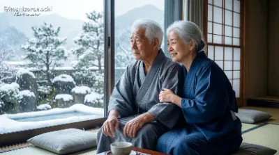 雪景色の温泉宿で寄り添う静寂の時間