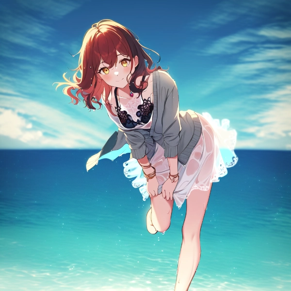 一面の青い海を見てはしゃぐ幼馴染