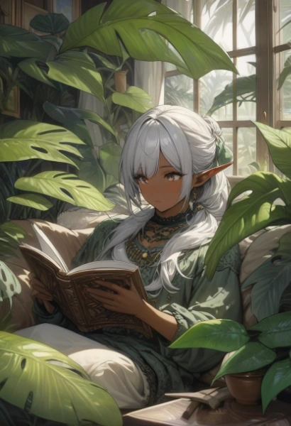エルフさんと観葉植物