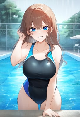 雨と競泳水着