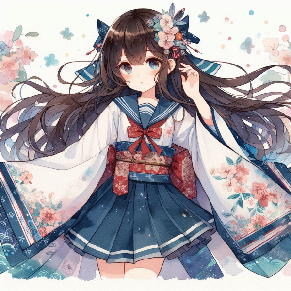 着物風セーラー服の少女