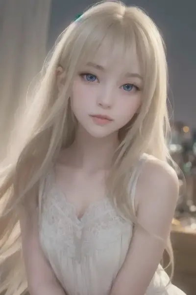 夜景と金色の髪の少女