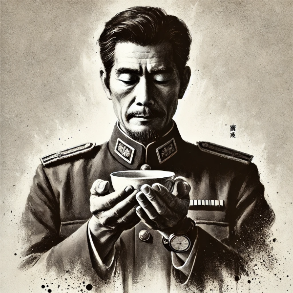 はじめてお茶を飲む男性像