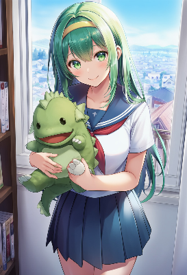 緑髪の少女と小さな怪獣の朝
