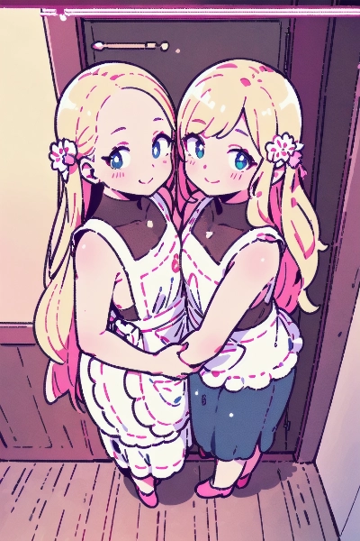 ハグする金色の髪の仲良し姉妹