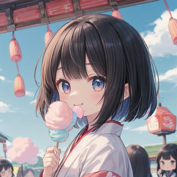 わたあめを食べる少女