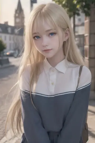 夕暮れに佇む金色の髪の少女