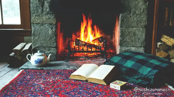 冬の暖炉読書 - Winter fireplace reading