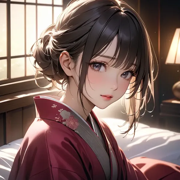 朝陽に染まる浴衣の少女