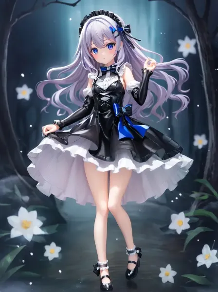 月下の森で舞う銀髪の乙女