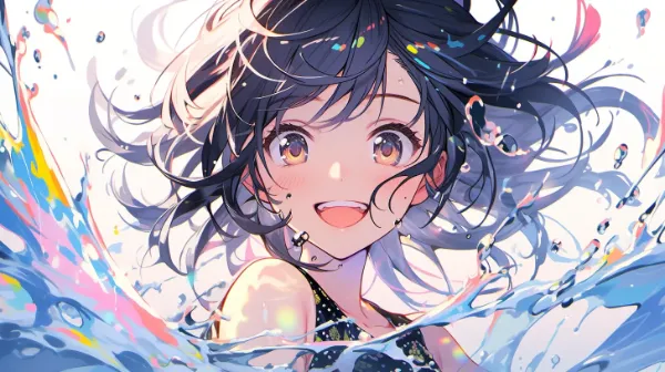 夏の水辺で弾ける少女の笑顔