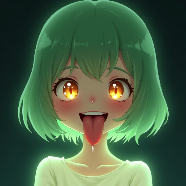 舌出し緑ボブヘア美少女正面顔(imagefx)