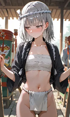 銀髪ショート　褌