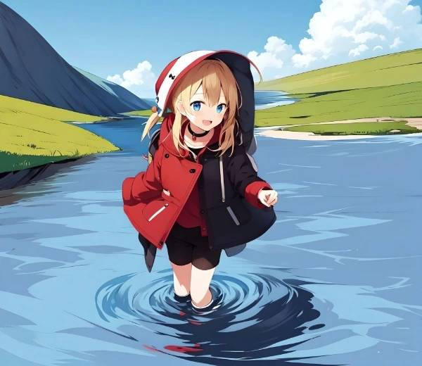 青い湖と金髪少女