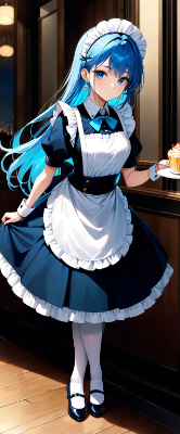 夜の青髪ウエイトレスさん