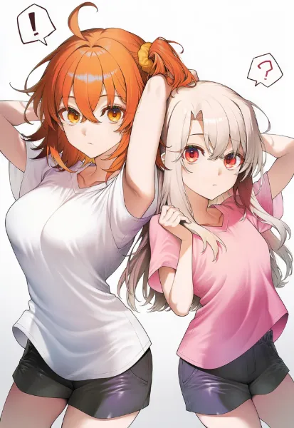 腋見せのポーズをするぐだ子ちゃんとイリヤちゃん