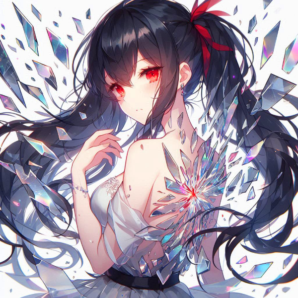 ガラスと黒髪ツインテール少女…