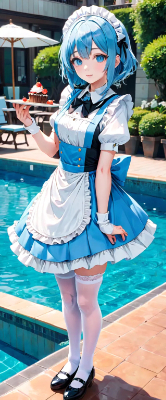 朝の青髪ウエイトレスさん