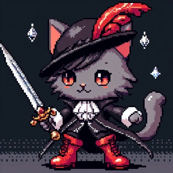 長靴をはいた猫ふうのピクセルアート