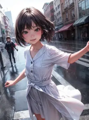 待ち合わせに向かっている最中に雨に降らて多女の子