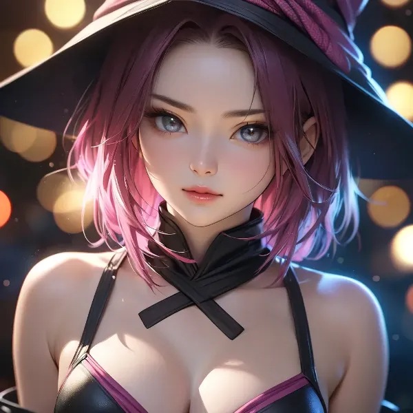 輝く瞳のピンクの魔女