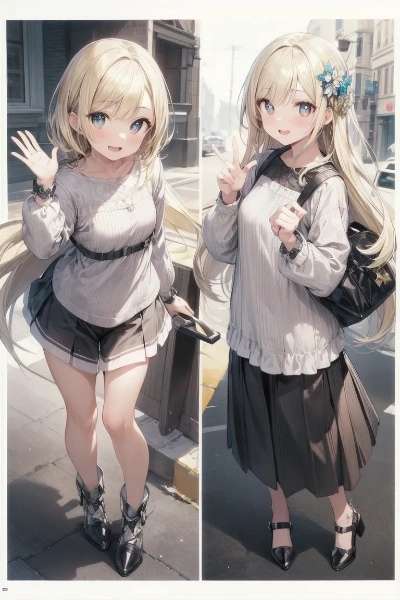 街角で挨拶を交わす金色の髪の少女たち