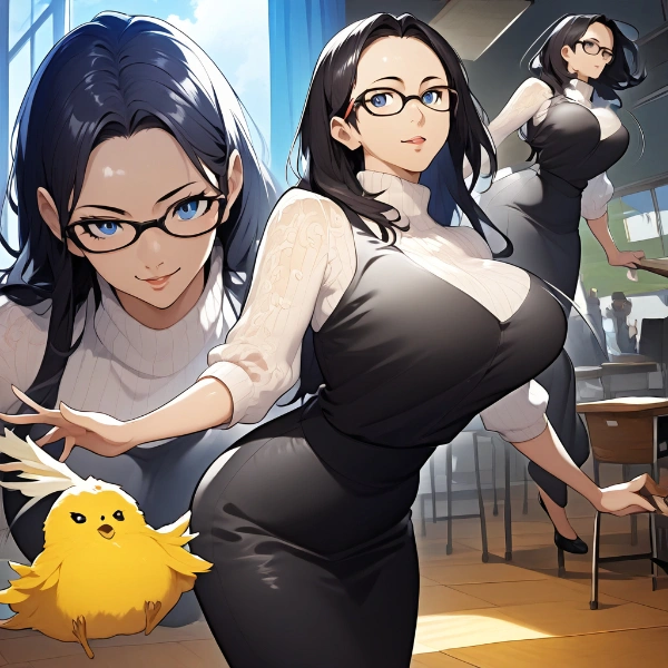 🐣と追いかけっこする静香先生がプルンプルンし過ぎていてつらい♥🐣♥あと🐣がプルンプルンに潰されやしないか心配