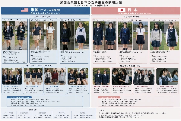 米国と日本の女子高生制服の比較