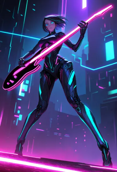 エレキギターを奏でるサイボーグ少女