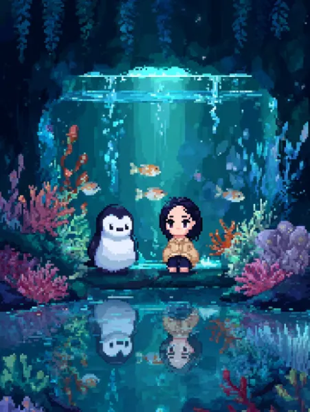 No.1858 ピクセルファイター×水族館のペンギンと女の子